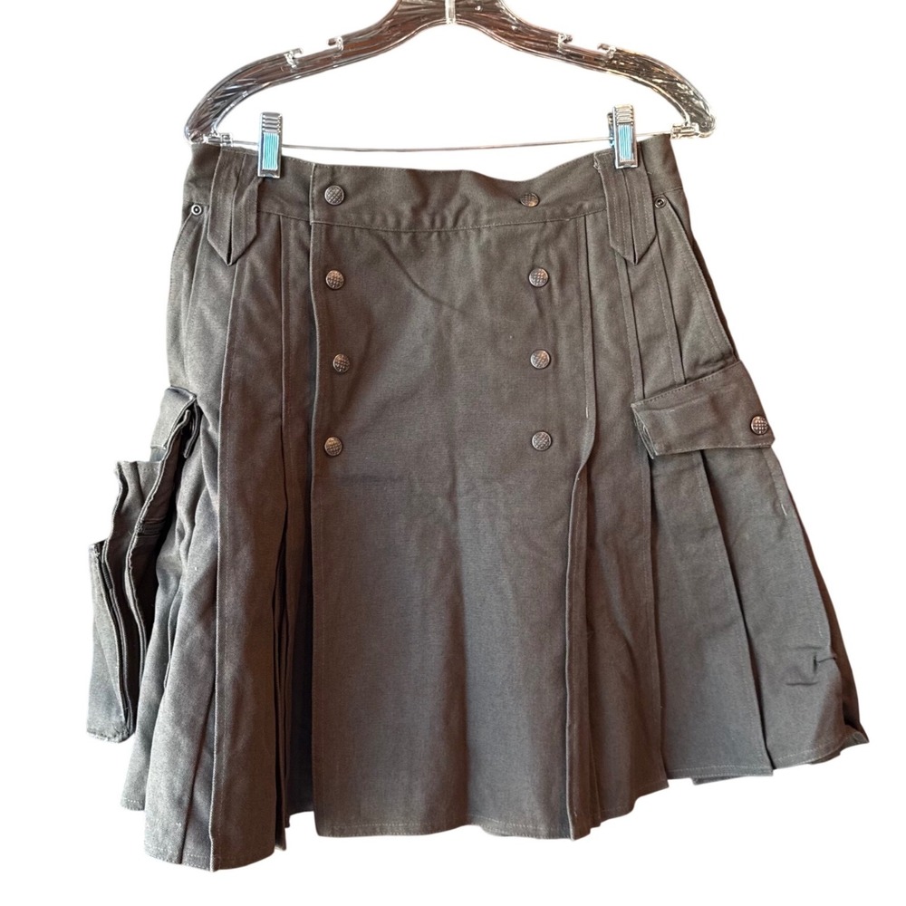 KILTMAN Simplicitease Utility Kilt Moss Green Cargo Pleated Skirt Size 32